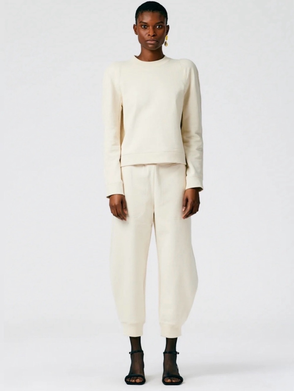Tibi Calder Women’s Luxury Sweatpants Joggers 100% Cotton in Cream Like New - XL - Picture 3 of 12